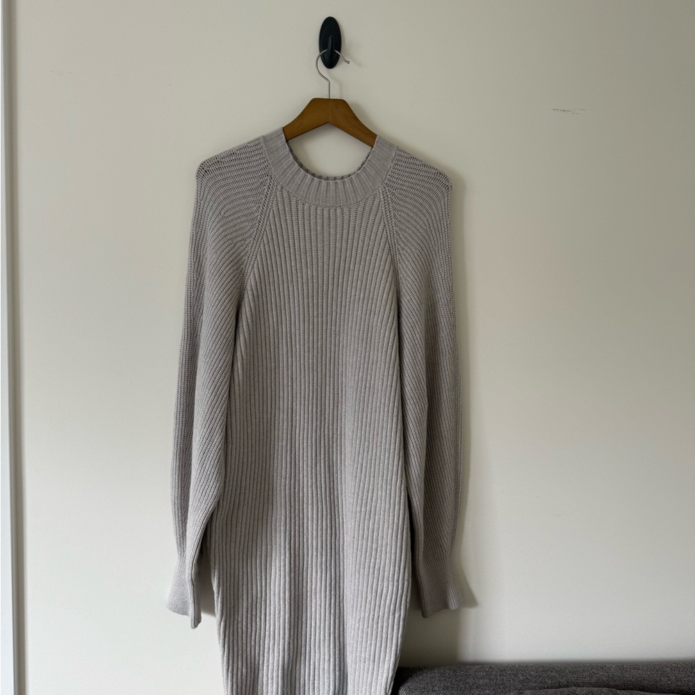 Express Gray Sweater Dress with Ribbed Knit